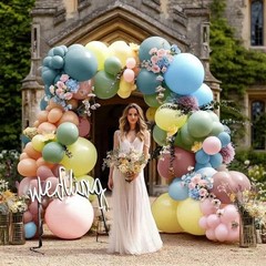 Pink Blue Green Balloon Arch Kit with Artificial Flowers, Double Light Baby Y…