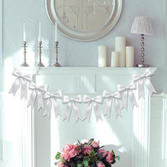 2 Strings of 16PCS White Bow Garlands Banner Decoration,Pre-Strung Satin Ribbon