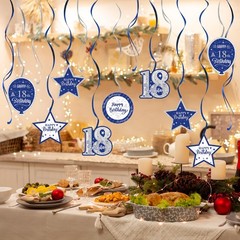 Happy 18th Birthday Blue & Silver Glitter Swirls Streamers Party Decorations …