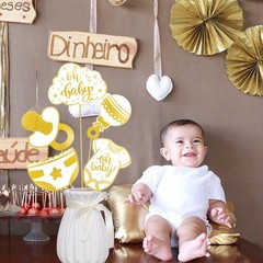 22 PCS Hello Sweet Baby Shower Centerpiece Sticks Gender Neutral Gold