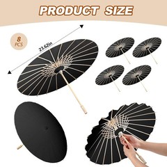 Paper Parasol Umbrellas for Wedding and Photography 23.6 Inch Black Set of 20