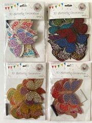 4 Packs of 12 3D BUTTERFLY DECORATIONS NEW SEALED 48 Butterflies PARTY TIME Art
