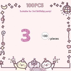 100 PCS Number 3 Confetti, Pink Glitter Paper Scatter, Birthday Party Decor