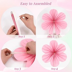 Pink Paper Flowers Fans Spring Summer Party Floral Wall Backdrop Decor 9 PCS