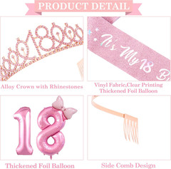 Pink Bow 18Th Birthday Decorations for Girls Happy 18Th Banner, Sash and Crow…