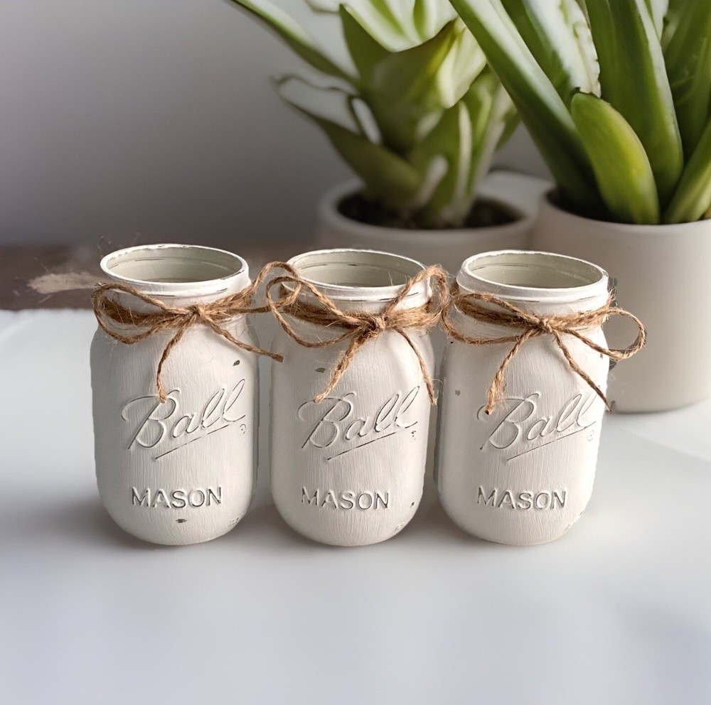 Set of 3 chalk painted distressed mason jar vases…mix & match colors!
