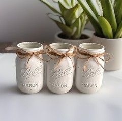 Set of 3 chalk painted distressed mason jar vases…mix & match colors!
