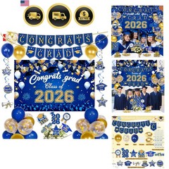 Graduation Decorations 2026 Bundle Banner Balloons Swirls Cake Topper
