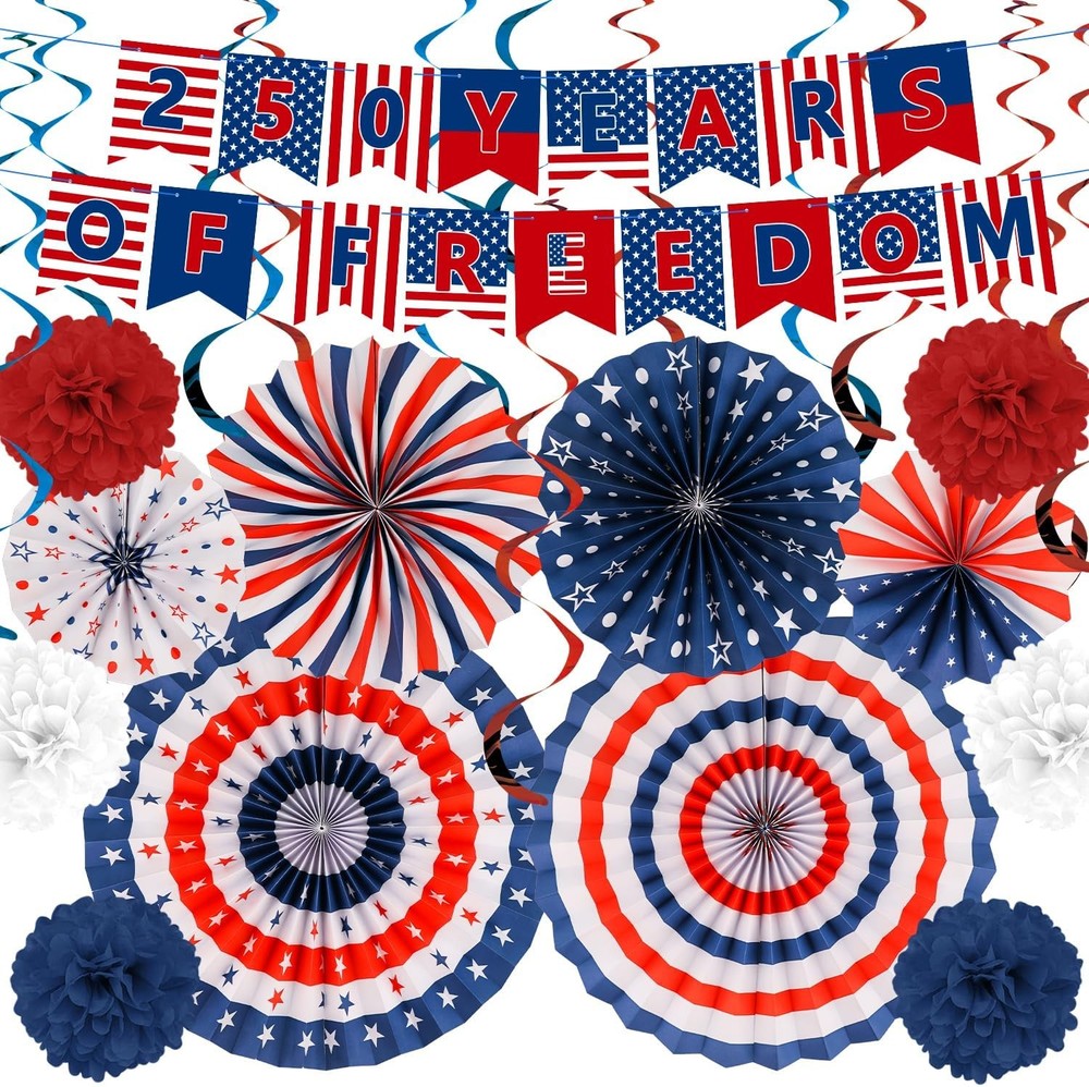 25 PCS US 250th Anniversary Decorations Set, 4th of July Decoration, Red White B