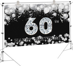 Happy 60Th Birthday Backdrop, Sixty Years Old Birthday Decoration Banner, Black