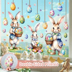 Easter Window Decoration Clings Double-Sided Cute Bunny Decals Home Indoor Decor