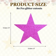 80 Pcs 5 Inch Rose Red Glitter Star Cutouts Paper Confetti for Bulletin Board