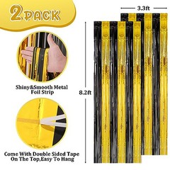 2 Pack Foil Fringe Backdrop 39.6″W x 98.4″L (Pack of 2) Black and Gold