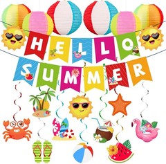 Summer Party Decorations Kit Beach Pool Party Decorations Banner Swirls Lanterns