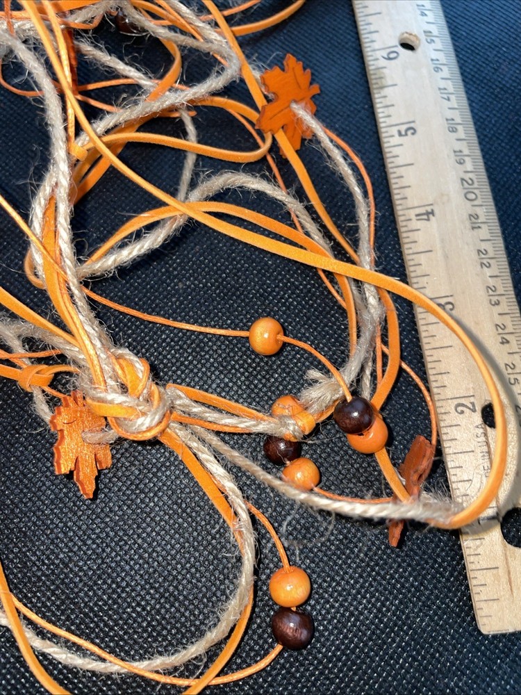 3 Yards Fall Halloween Decorating Ribbon Party Favors Wood Leaves Beads Jute