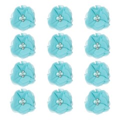 12Pcs 2″ Chiffon Flowers with Rhinestone Pearl Sewing Fabric Flowers, Teal