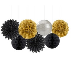 14 PCS Black Gold Silver 2025 Graduation Party Decorations Paper Fans