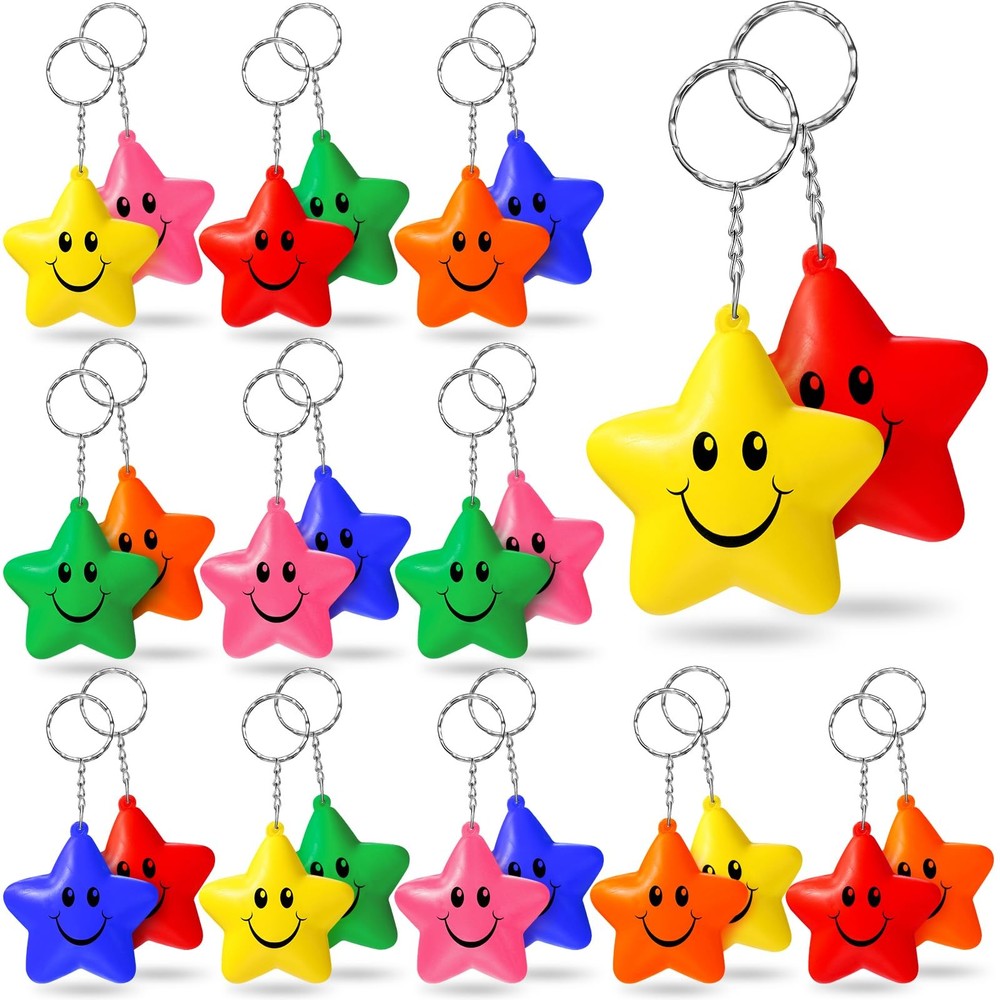 48 Pcs Star Keychains Bulk Party Favor, Smile Mini Foam Balls Party Favors Gi…