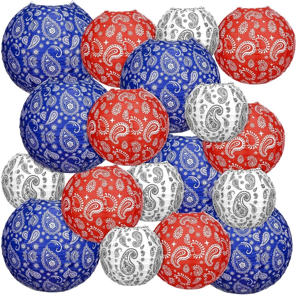Baquler 18 Pcs 4th of July Decorations Paper Lanterns Paisley Patriotic Red Whit
