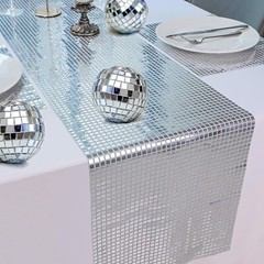 Glitter Disco Party Table Runner Mirror Silver Table Runner Disco Party Decor