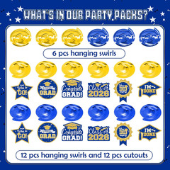2026 Graduation Party Decorations – 30 Pcs Blue Gold Class of 2026 Congrats Grad