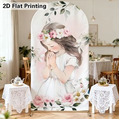 My First Communion Arch Backdrop Cover Baptism God Bless Party Background Prop