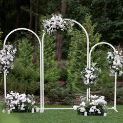 3Piece White Metal Arched Backdrop Stand Multi-Purpose Wedding Flower Arch Frame