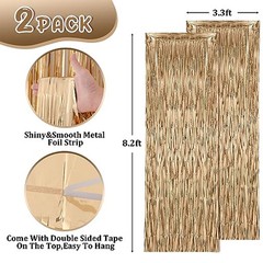 2 Pack Foil Fringe Backdrop Curtains, 39.6″W x 98.4″L (Pack of 2) Champagne
