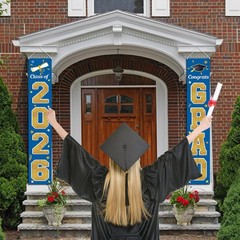 Graduation Decorations Class of 2026, Blue & Gold Congrats Grad Banner Hanging F