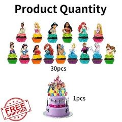 Anime Cake Toppers 31 Pcs Princess Happy Birthday Cartoon Party Decor Kids
