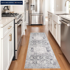 Washable 2×6 Kitchen Runner Rug – Indoor Hallway Rugs 2′ x 6′ (Runner), Grey