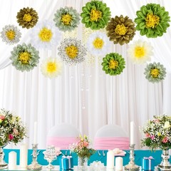 14 PCS Sage Green Tissue Paper Flowers – Elegant Party Decorations for Weddin…