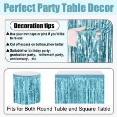 3 Pack 29×108 Inch Light Blue Foil Fringe Table Skirts Metallic