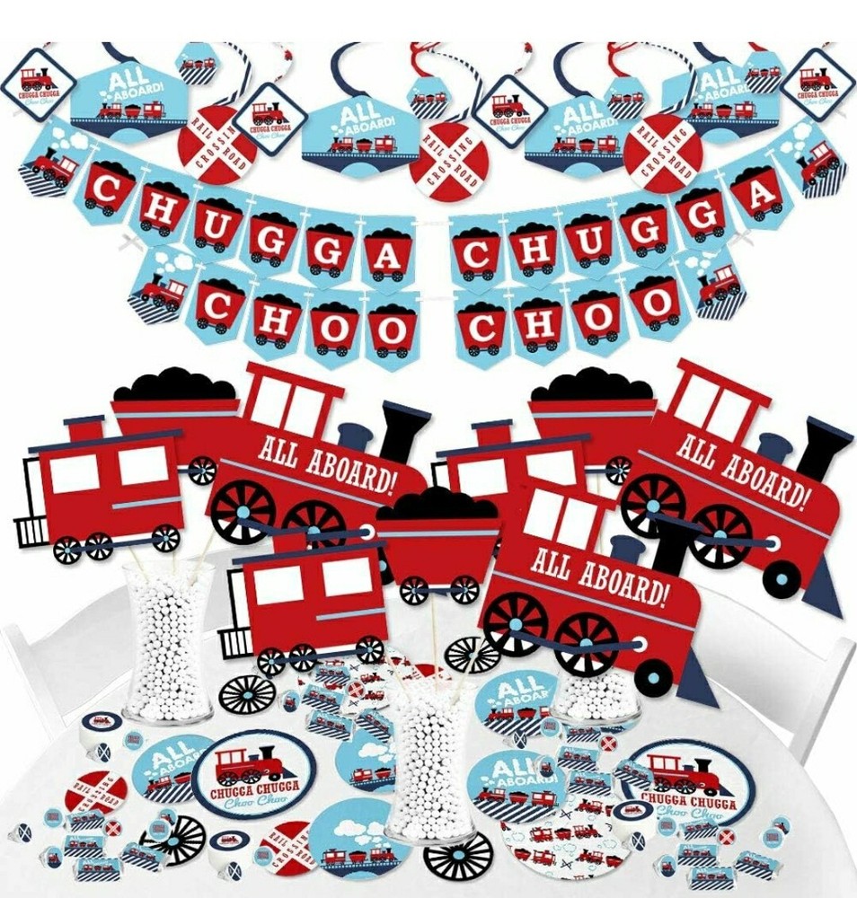 Big Dot of Happiness Railroad Party Crossing – Steam Train Kit Fundle Bundle