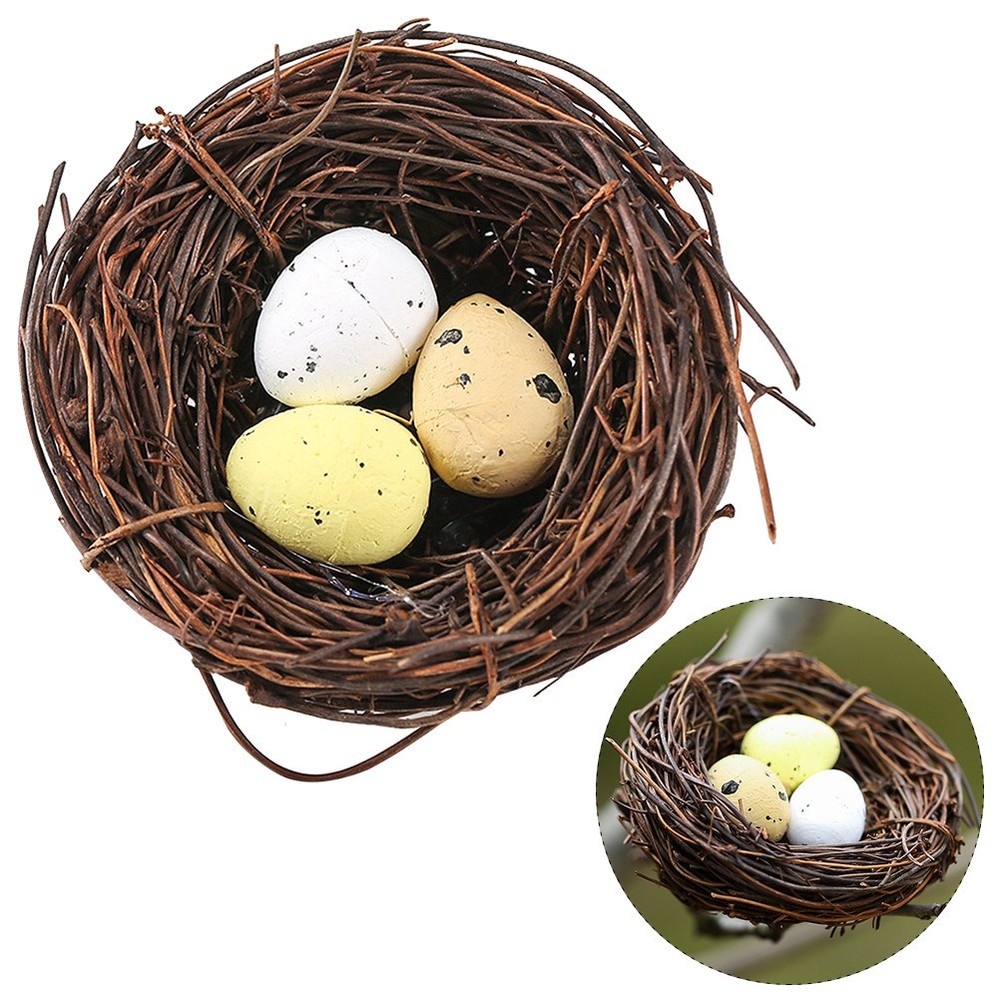 4Pcs Reusable Birds Nest Ornament with Eggs for Garden and Home