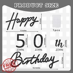 TONIFUL 50th Glitter Black Felt Happy Birthday Sign