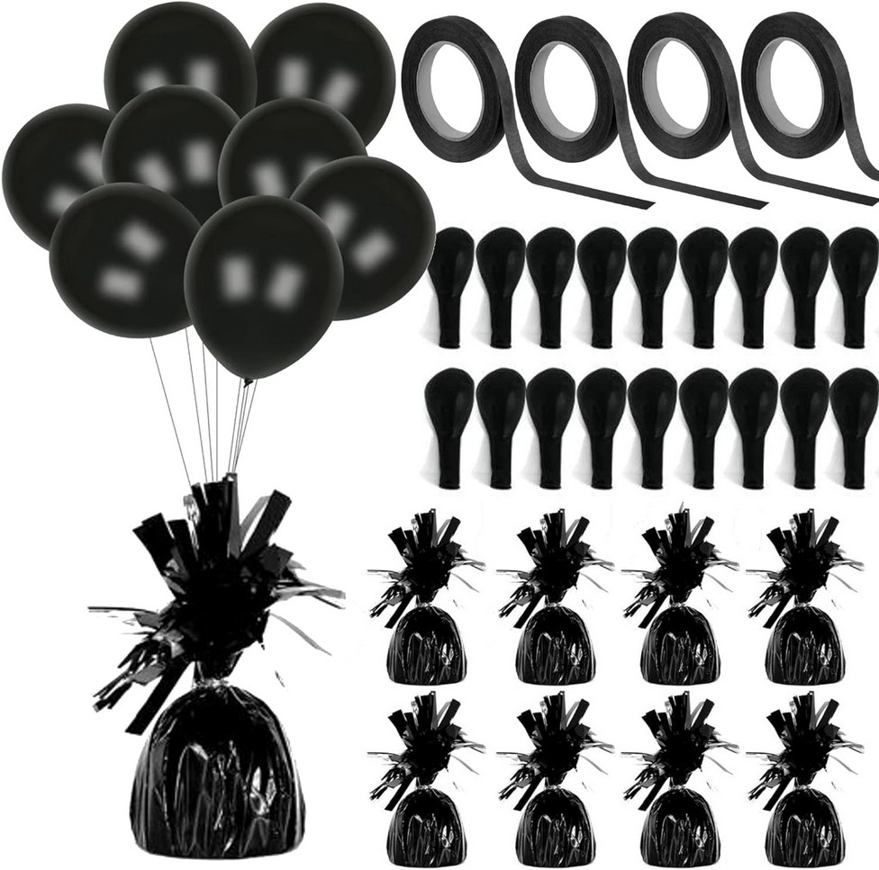 Balloon Weights Black 12 Pack w/ Balloons & Curling Ribbon Party Supplies