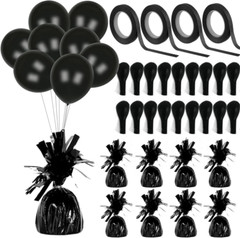 Balloon Weights Black 12 Pack w/ Balloons & Curling Ribbon Party Supplies