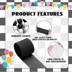 8 Rolls Black White Crepe Paper Streamers 32FT Race Car Birthday Party