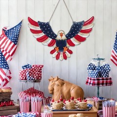 Patriotic American Eagle Wall Art 22» Metal 4th of July Indoor Outdoor Decor