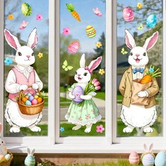Easter Window Cling Extra Large Easter Bunny Decals Rabbit Egg Carrots Double-Si