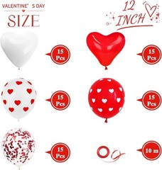 75 PCS Valentine Heart Balloon Decoration Kit – Red & White Confetti Latex