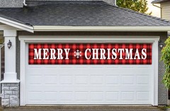 Large Merry Christmas Banner, Red Buffalo Plaid Yard Christmas-G