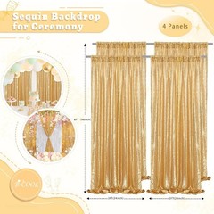 Sequin Backdrop Gold Curtains 4 Panels 2ftx8ft Glitter Shimmer Fabric Sparkly
