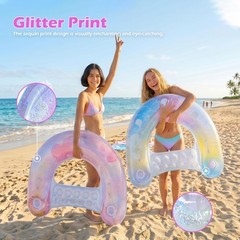2 Pack Pool Floats Adult,Glitter Inflatable Pool Float Chair with Dual Cup Ho…