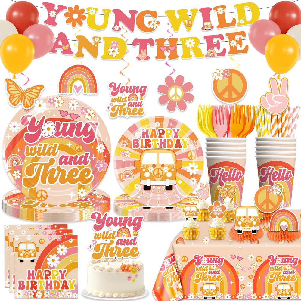 138pcs Young Wild and Three Party Decorations Tableware Set, Wild and Three Plat