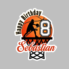 Basketball Stickers Set of 12 Personalized Name & Age Birthday Party Decor