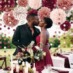 Bachelorette Party Decorations – 15Pcs Burgundy Rose Gold Tissue Pom Poms Cir…
