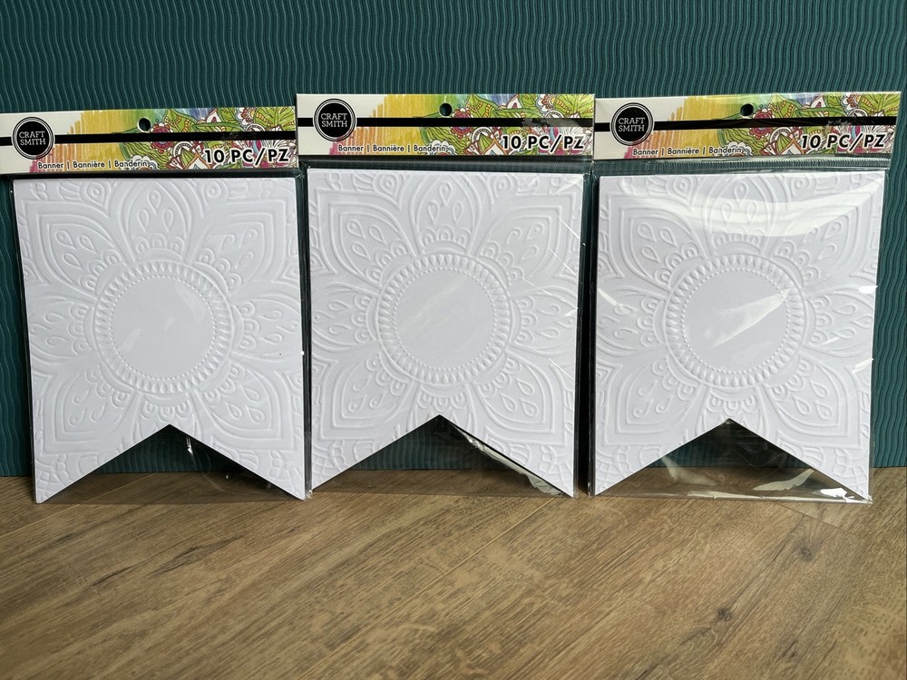 White Cardstock Embossed Banner Flags Blank Total 30 Count