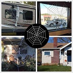 Giant 10Ft Halloween Horror Rope Spider Web Outdoor Decor Black White Party Prop